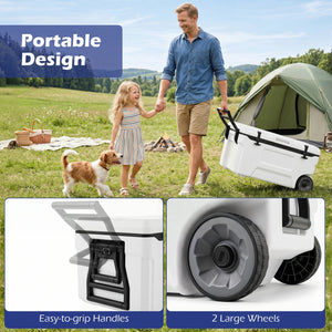 74 Quart Portable Rolling Cooler with Fish Ruler for Outdoor-White