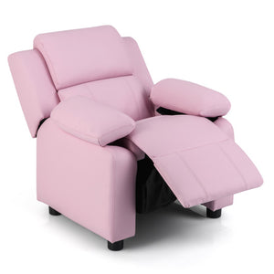 Kids Deluxe Headrest Recliner Sofa Chair with Storage Arms-Pink