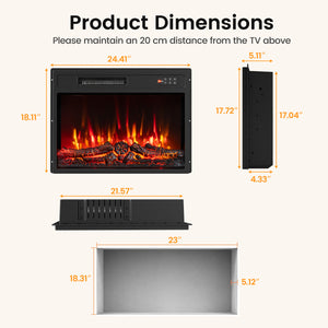 750/1500W Electric Fireplace Insert with Low Noise and Remote Control-23"