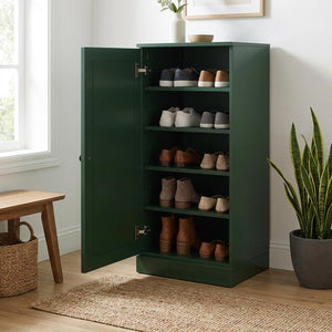 White Ten Pair Solid WoodShoe Storage Cabinet
