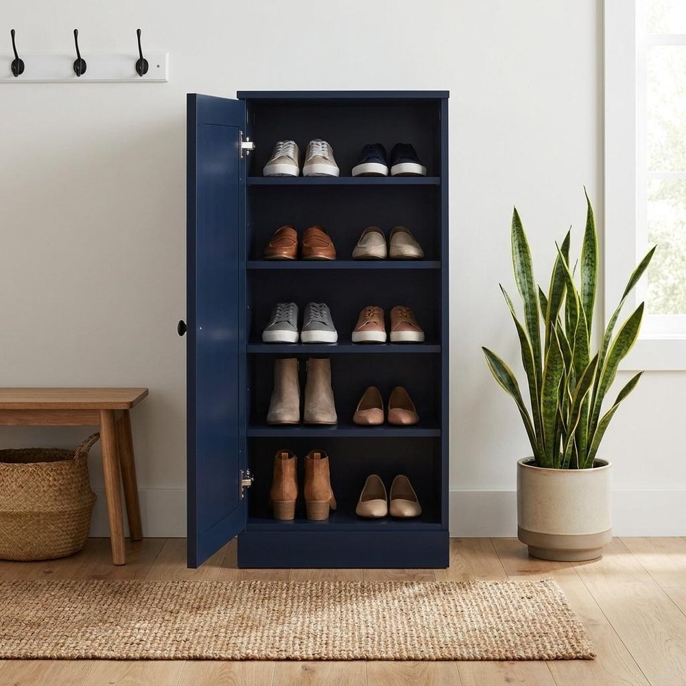 White Ten Pair Solid WoodShoe Storage Cabinet
