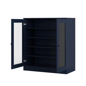 Navy Blue Twenty Pair Solid WoodShoe Storage Cabinet