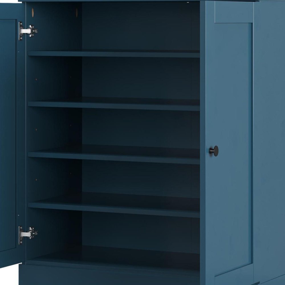 Teal Blue Twenty Pair Solid WoodShoe Storage Cabinet