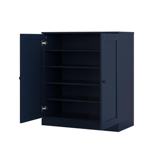 Navy Blue Twenty Pair Solid WoodShoe Storage Cabinet