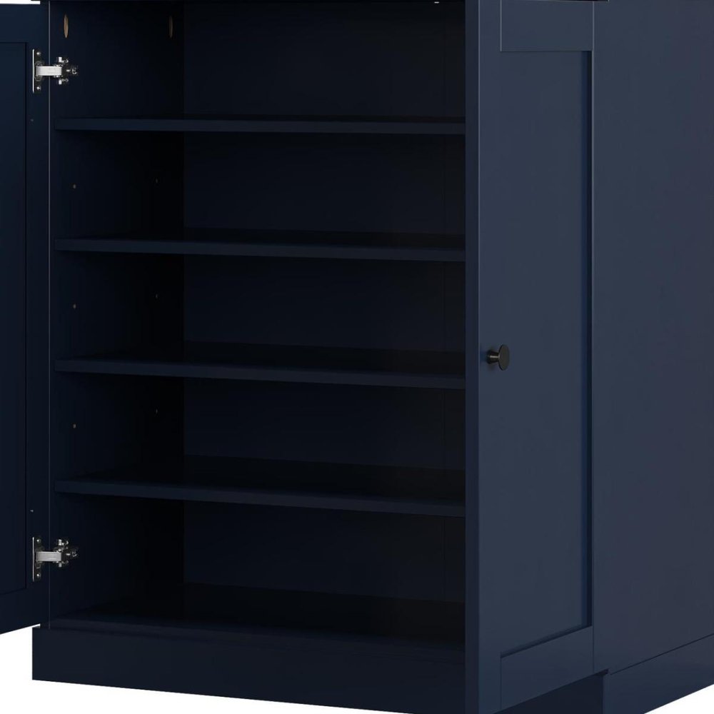 Navy Blue Twenty Pair Solid WoodShoe Storage Cabinet