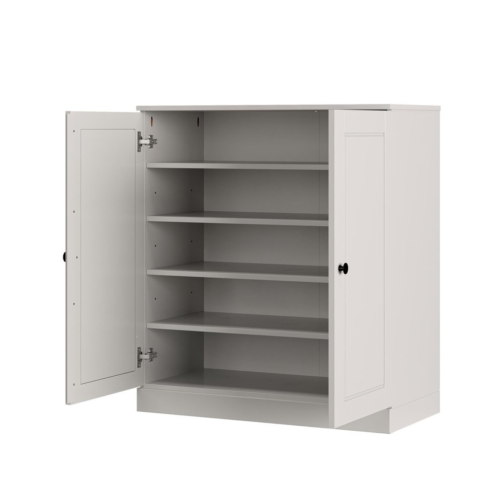 Off White Twenty Pair Solid WoodShoe Storage Cabinet