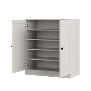 Off White Twenty Pair Solid WoodShoe Storage Cabinet