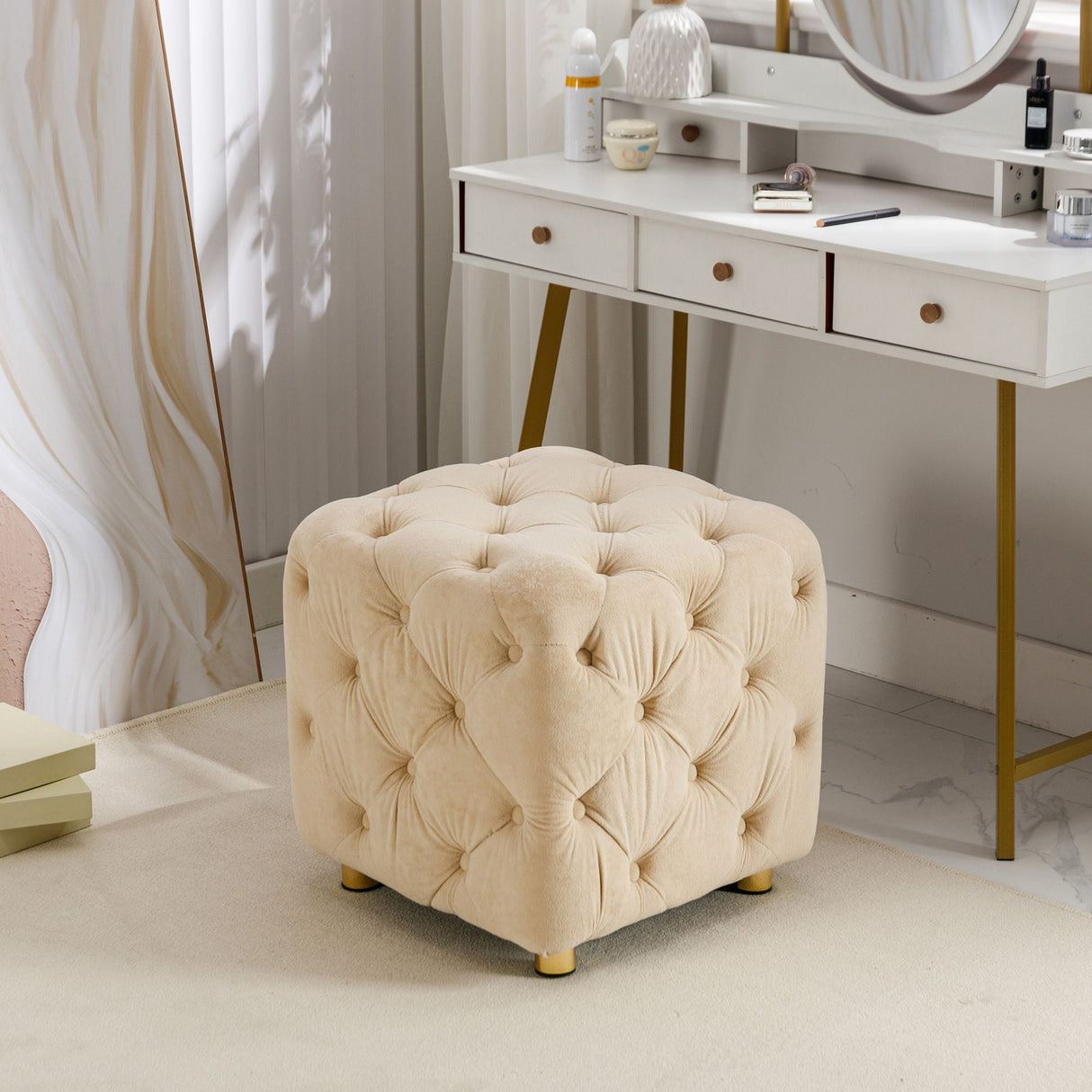 Modern Velvet Upholstered Ottoman, Exquisite Small End Table, Soft Foot Stool, Dressing Makeup Chair, Comfortable Seat For Living Room, Bedroom, Entrance by Couch.com