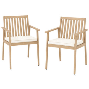 2 Pieces Patio Dining Chairs Outdoor Acacia Wood Chairs with Removable Padded Cushion-Oak