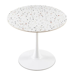 Mid-Century Stone Round Dining Table For Dining Room, Living Room, Cafe, Easy Clean - White by Couch.com
