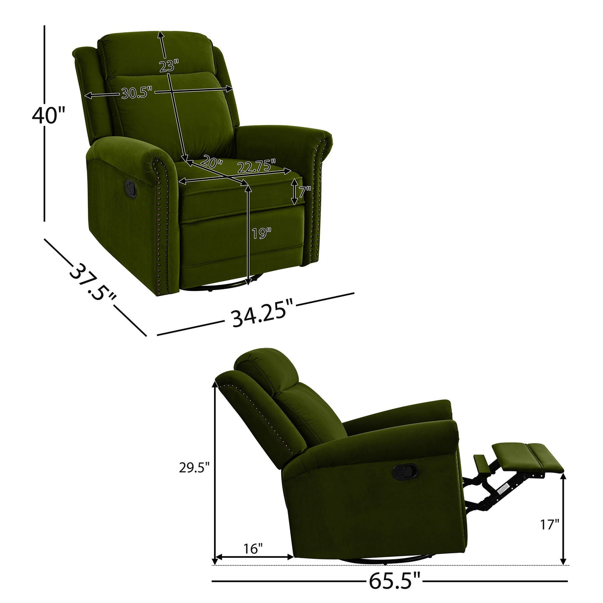 360 Degrees Swivel Manual Rocking Recliner with Adjustable Backrest