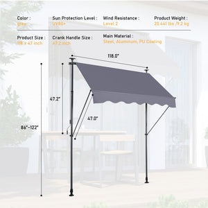 Manual Retractable Patio Awning With UV Resistant Sun Shade