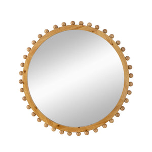 Wood Round Mirror With Beaded Frame, Circle Wall Mirror For Living Room Bedroom Entryway - Brown by Couch.com