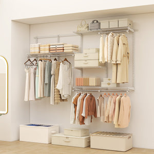 Closet System 4-8 FT Wall-Mounted Closet Shelves and Rod-White