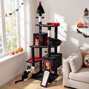 75 Inch Gothic Cat Tree with 2 Condos and Top Perch for Large Cats 20+ LBS-Black