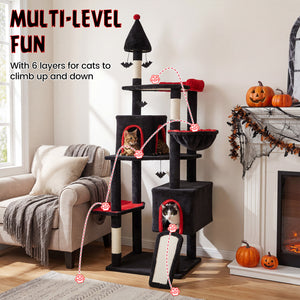 75 Inch Gothic Cat Tree with 2 Condos and Top Perch for Large Cats 20+ LBS-Black