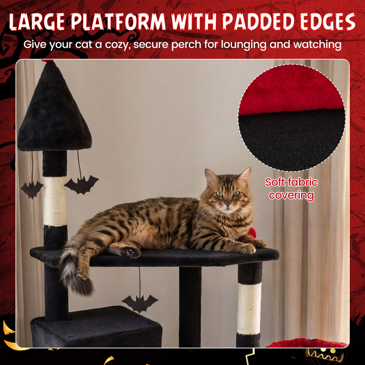 75 Inch Gothic Cat Tree with 2 Condos and Top Perch for Large Cats 20+ LBS-Black