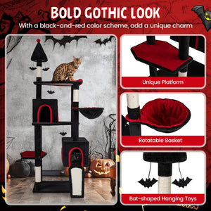 75 Inch Gothic Cat Tree with 2 Condos and Top Perch for Large Cats 20+ LBS-Black