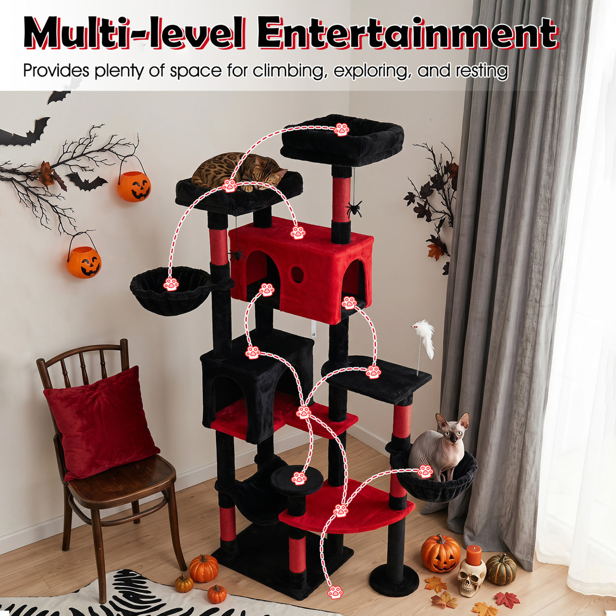 75 Inch Gothic Cat Tree with 2 Plush Perches for Indoor Cats