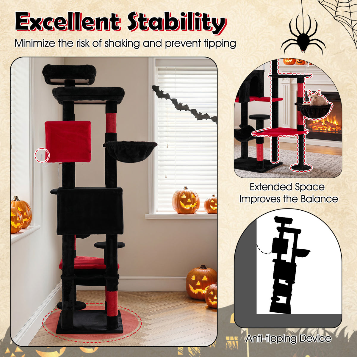 75 Inch Gothic Cat Tree with 2 Plush Perches for Indoor Cats