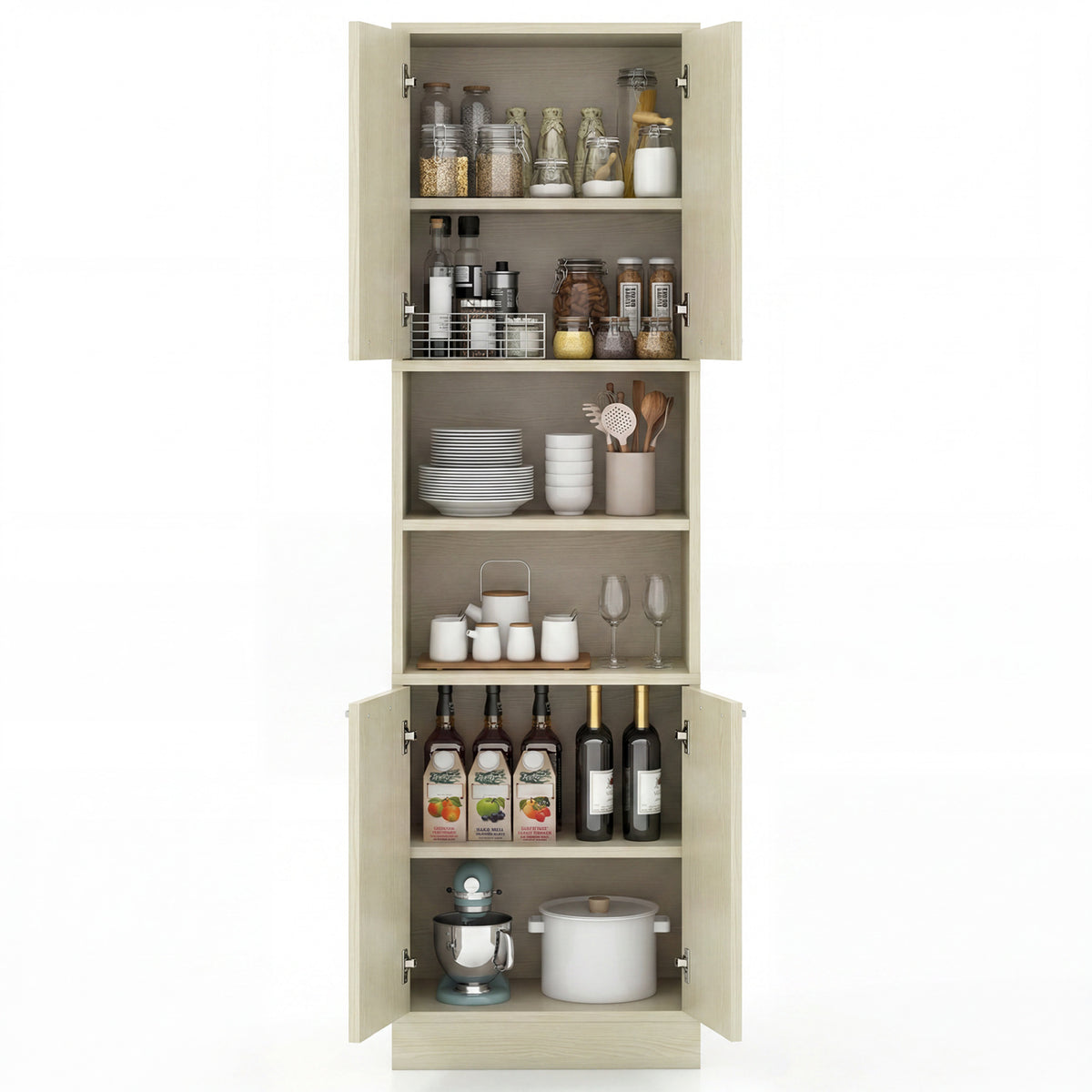 75 Inch Kitchen Pantry Cabinet Tall Cupboard with Doors and Shelves-Beige