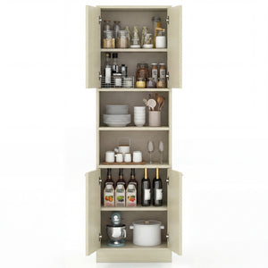 75 Inch Kitchen Pantry Cabinet Tall Cupboard with Doors and Shelves-Beige