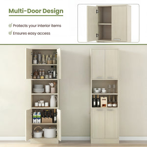 75 Inch Kitchen Pantry Cabinet Tall Cupboard with Doors and Shelves-Beige