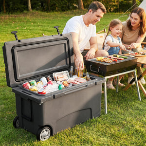75 Quart Portable Hard Cooler with 6-Day Ice Retention and Wheels-Gray