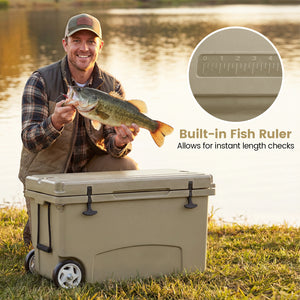 75 Quart Portable Hard Cooler with 6-Day Ice Retention and Wheels-Khaki