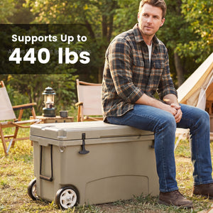 75 Quart Portable Hard Cooler with 6-Day Ice Retention and Wheels-Khaki