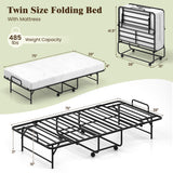 75 x 38 Inch Folding Bed with Mattress Twin Size Rolling Guest Bed