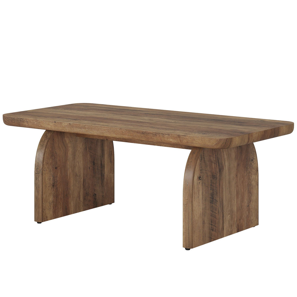 Rectangle Coffee Table With H-Base & Rounded Corners - Brown