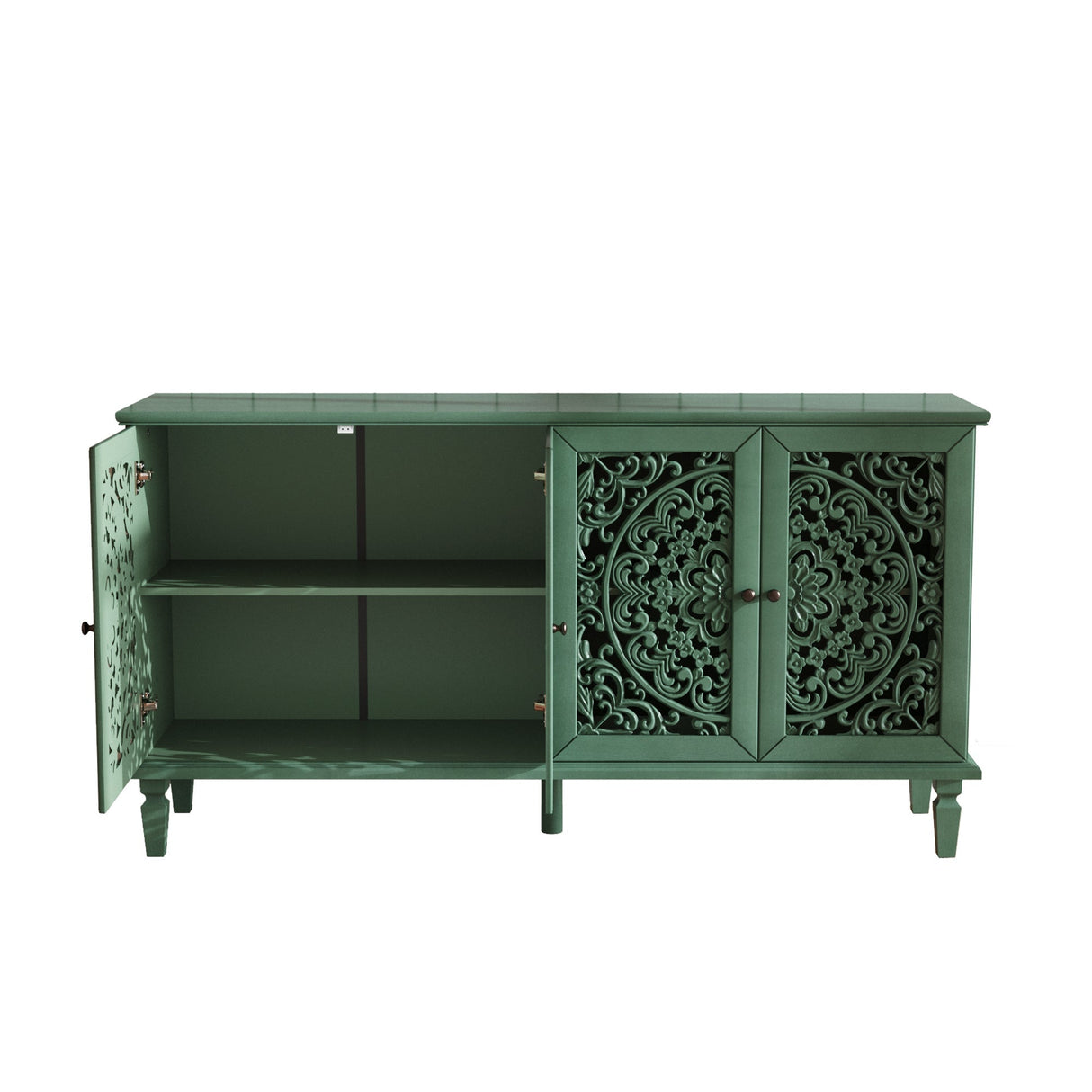 60' Antique Buffet Cabinet with Floral Carvings