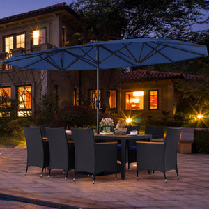 10 Piece Outdoor Patio Dining Set with 15 Feet Double-Sided Twin Umbrella-Navy
