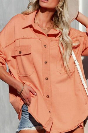 Women Exposed Seam Collared Neck Button Up Jacket with Pockets Stylish Casual Everyday Wear