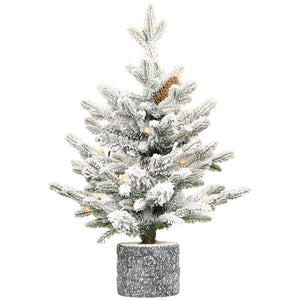 4.5FT Flocked Christmas Tree with Pot Base and LED Lights