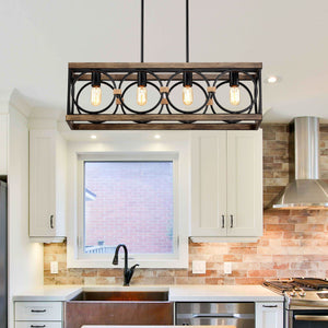 Kitchen Island Lights Ceiling Light Farmhouse Dining Room Light Fixture, Wood And Metal Rectangular Ceiling Light, Ceiling Lighting For Living Room, Conference Room, Home Office by Couch.com