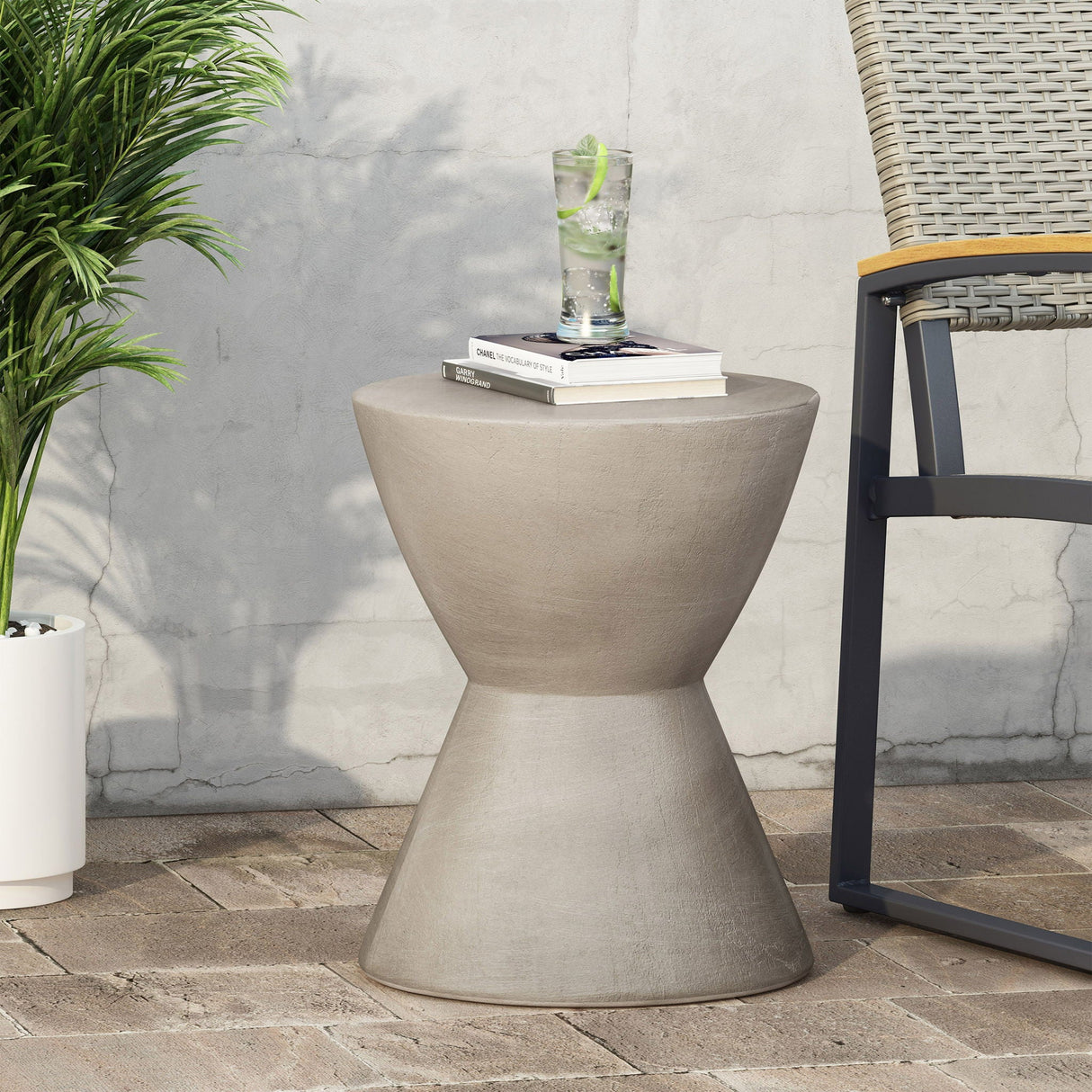 Outdoor Hourglass Shaped Side Table - Light Gray by Couch.com