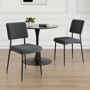 Modern Gray Simple Velvet Dining Chair Fabric Upholstered Chair Family Bedroom Stool Back Dressing, Black Round Table Set, Chair Metal Legs (Set of 3) - Black / Dark Gray by Couch.com