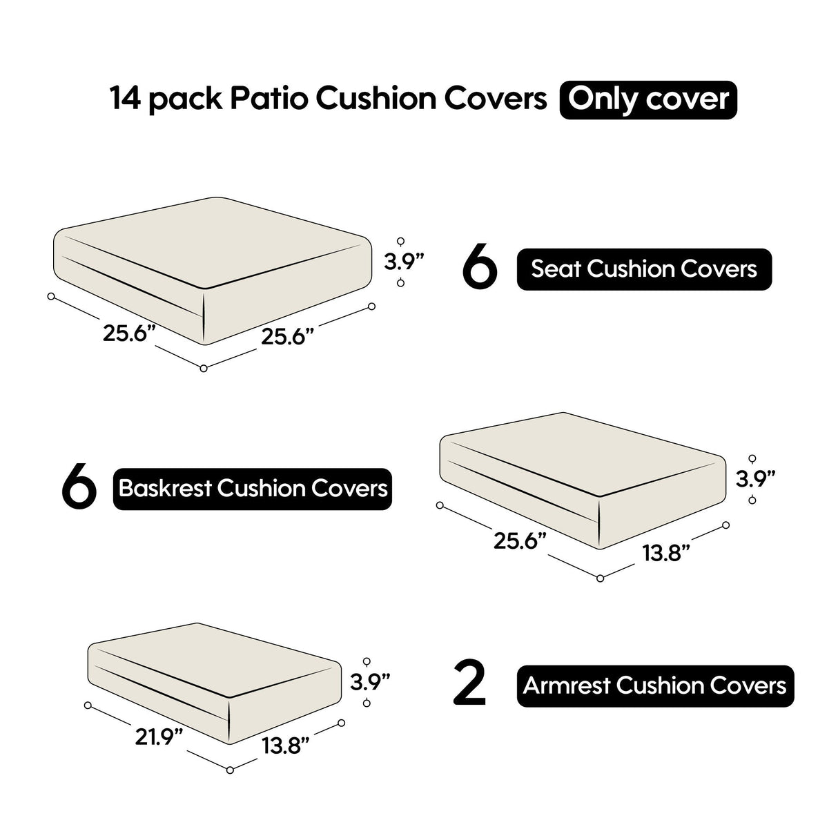 Cushion Covers For 7 Piece Wicker Sectional Sofa, 14 Pack Seat And Back Slipcovers With Zipper