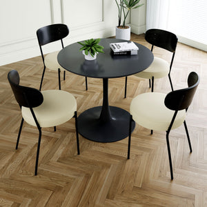 Modern Gray Simple PU Dining Chair Upholstered Chair Family Bedroom Stool Back Dressing, Black Round Table Set, Bentwood Covered With Ash Veneer Chair Back, Chair Metal Legs by Couch.com