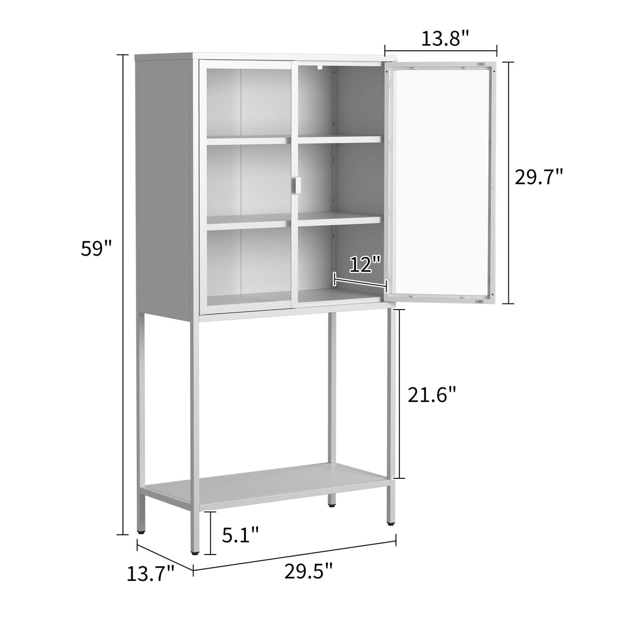 Heavy Duty Metal Storage Cabinet, Display Storage Cabinet With Glass Doors And 2 Adjustable Shelves, Tall Bookcase Modern Bookshelf Cabinet For Home Office, Living Room, Pantry by Couch.com