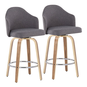 Ahoy - Mid-Century Modern Fixed Height Counter Stool With Zebra Legs / Round Chrome Footrest (Set of 2) - Gray by Couch.com