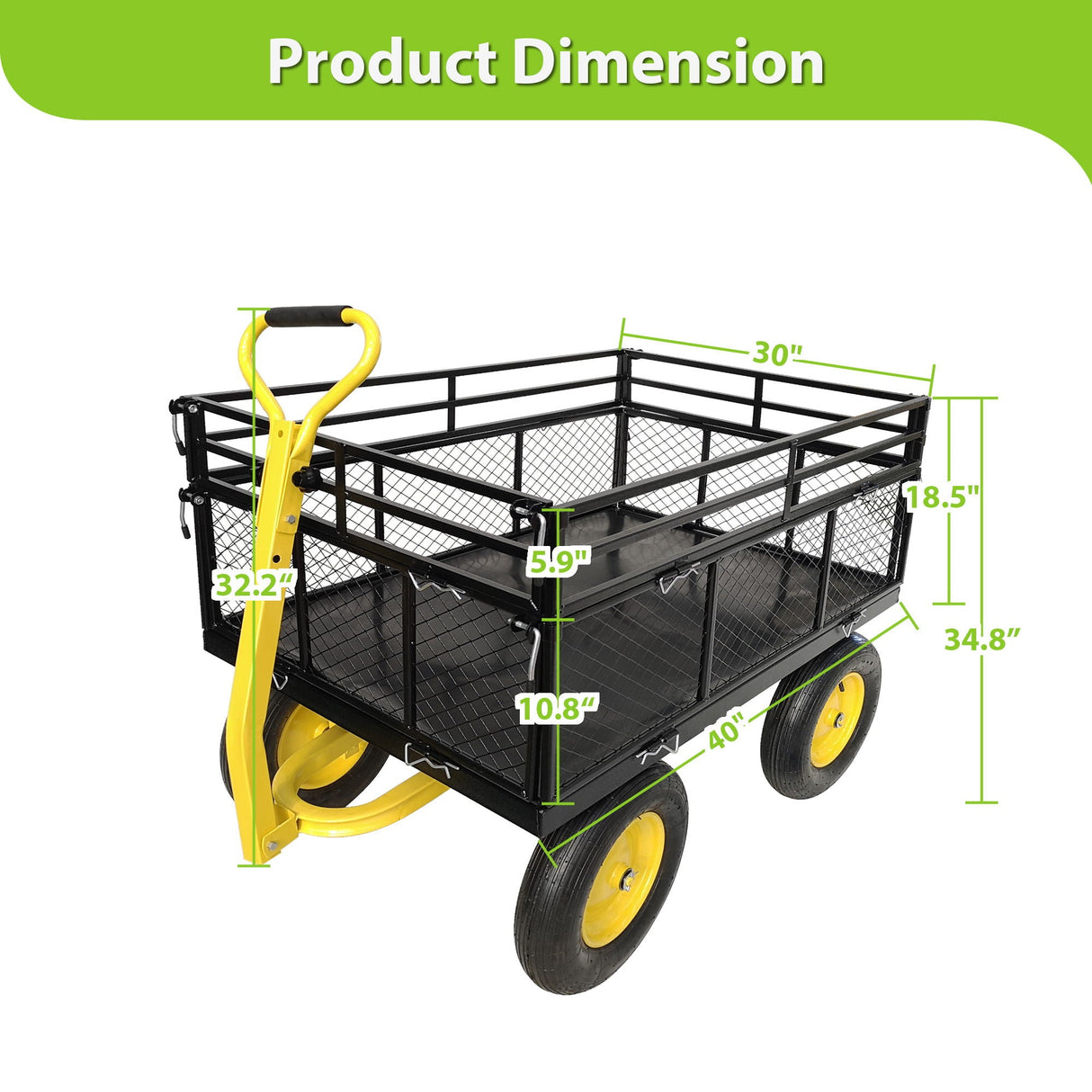Steel Garden Cart, Heavy Duty 1400 Lbs Capacity, With Removable Mesh Sides To Convert Into Flatbed, Utility Metal Wagon With 2-In-1 Handle And 16 In Tires, Perfect For Garden, Farm, Yard - Black by Couch.com