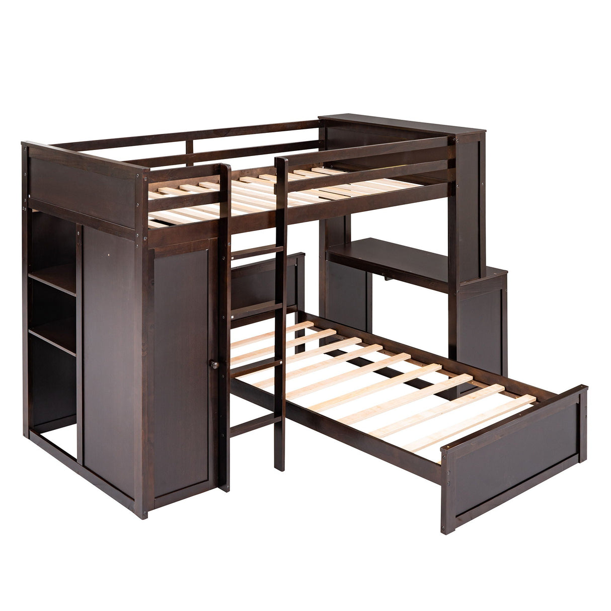 Loft Bed With A Stand Alone Bed, Shelves, Desk, And Wardrobe by Couch.com
