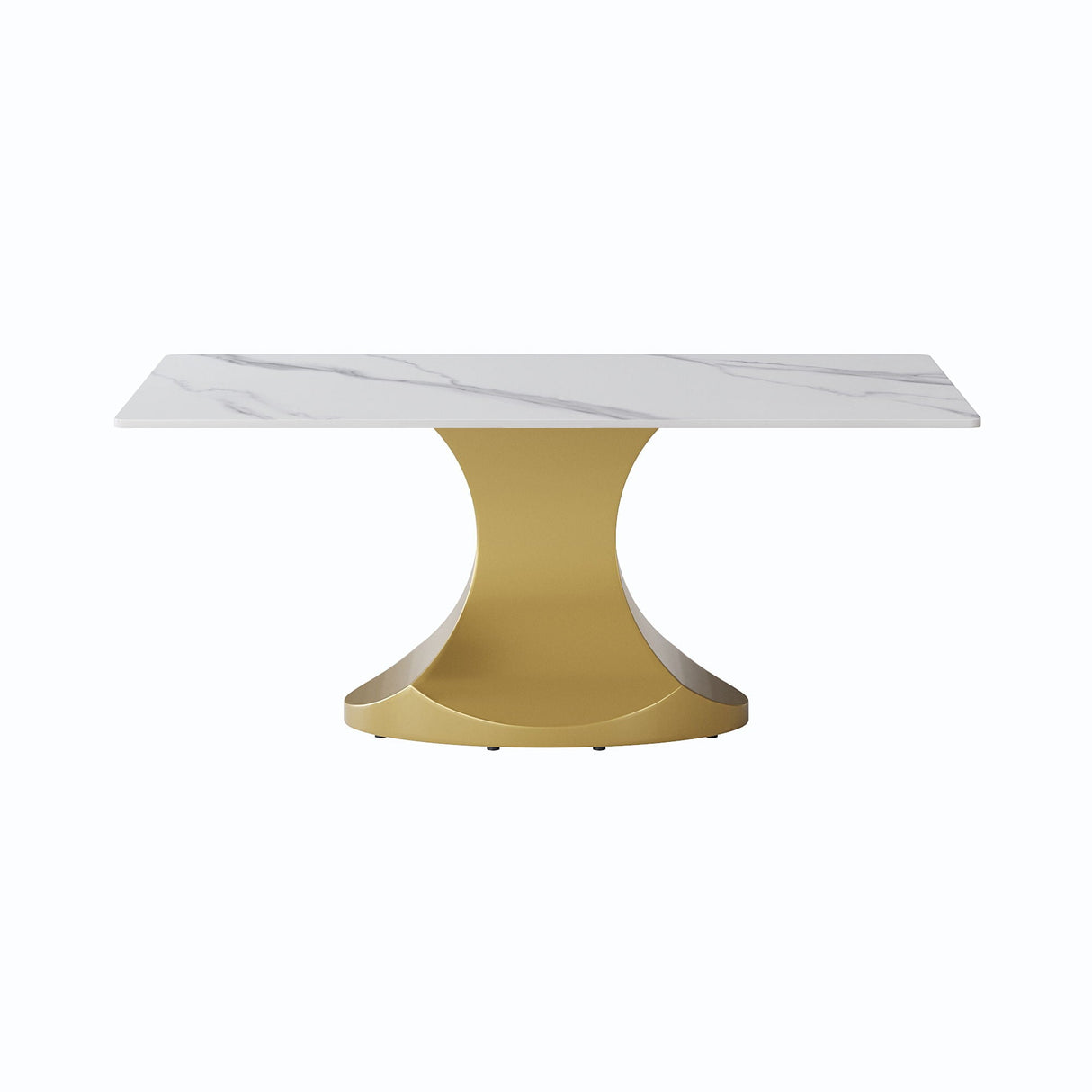 70.84" Modern Artificial Stone Panel Golden Stainless Steel Curved Legs, Can Accommodate 6-8 People - White / Gold by Couch.com