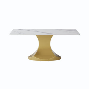 70.84" Modern Artificial Stone Panel Golden Stainless Steel Curved Legs, Can Accommodate 6-8 People - White / Gold by Couch.com