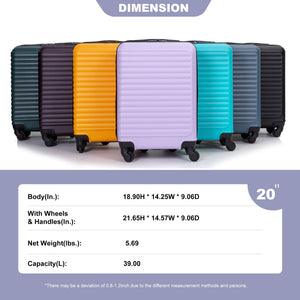 20" Carry On Luggage Lightweight Suitcase, Spinner Wheels - Lavender Purple by Couch.com