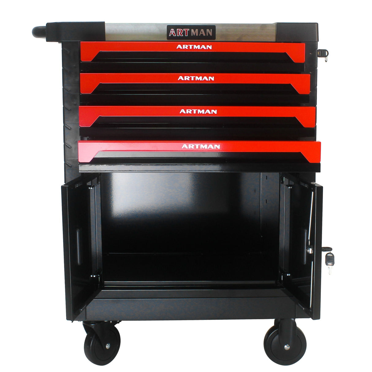 Removable 4 Drawer Metal Tool Cart With Lock - Black / Red by Couch.com