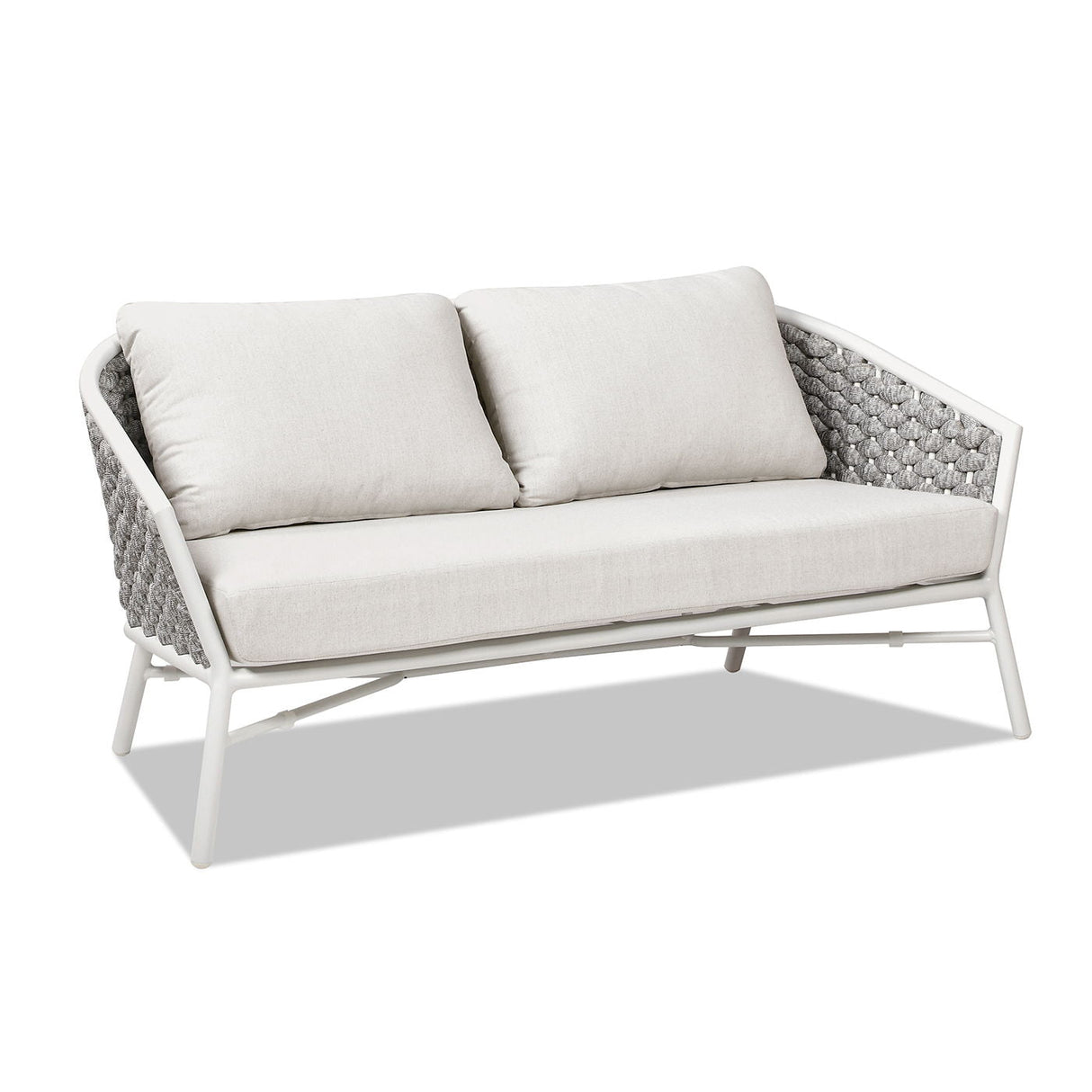 Couch.com Rowan Rope Barrel Back Patio Conversation Loveseat Sofa Optic White, Durable Design, Fabric Construction, White Finish by Couch.com